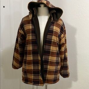 Women's Plaid Hooded Jacket - Brown and Tan